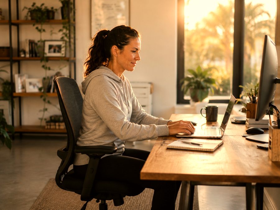 Desk worker stretching with Kirsten Pro Coaching